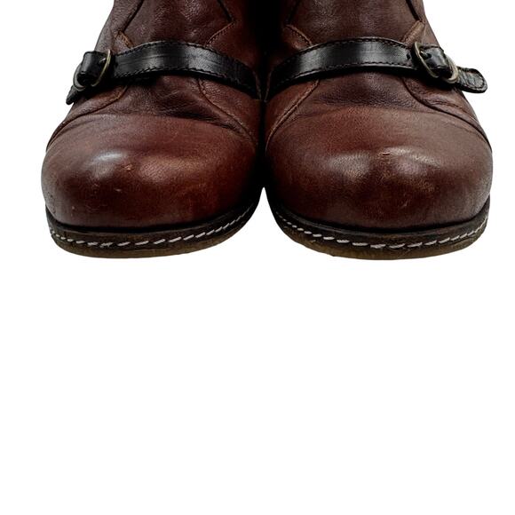 Eric Michael Lena Buttery Soft Brown Leather Buckle Wedge Booties Women's 7.5 - Picture 3 of 9